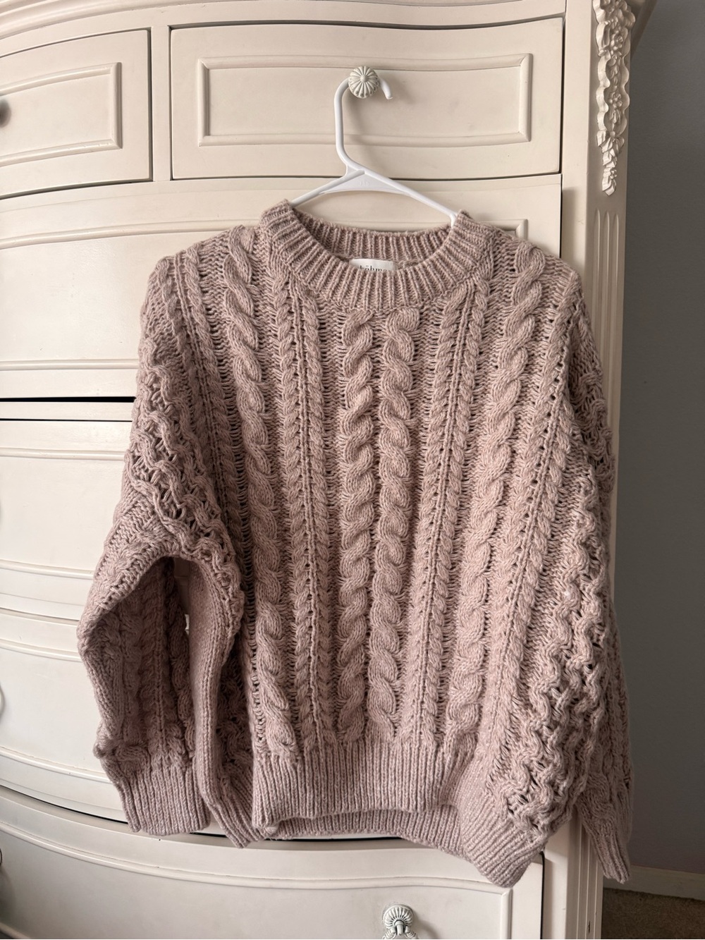 bohme Dusty cream Cable Knit Crewneck Sweater